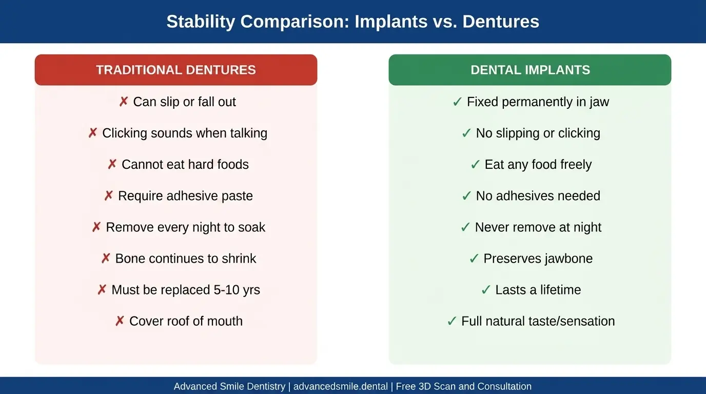 what dental implants offer vs. what traditional dentures cannot